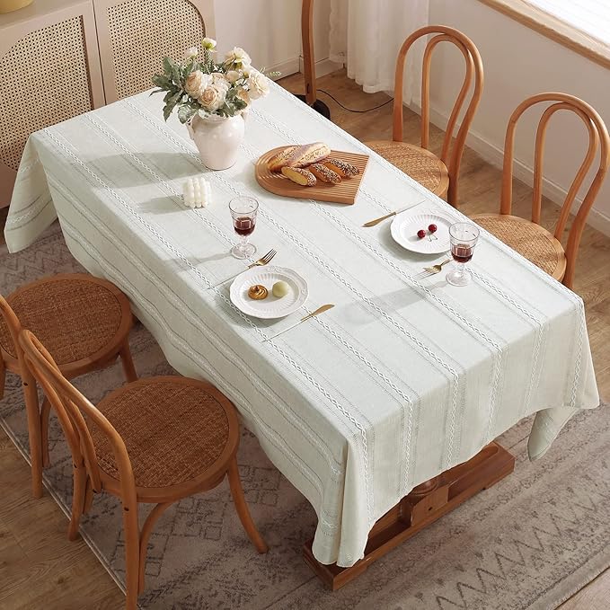 Chassic 60 x 60 inches Farmhouse Style Linen tablecloths, Wrinkle Resistant Washable Dining Room Table Cloths for Square Tables - Hemstitch Beige