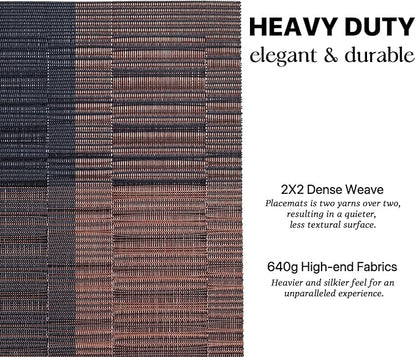 LEXMORE Placemats Set of 4 Vinyl/Plastic Woven Place Mats for Kitchen Table Indoor/Outdoor Washable Placemat Wipeable Dining Table Mats(Ombre Brown Black)