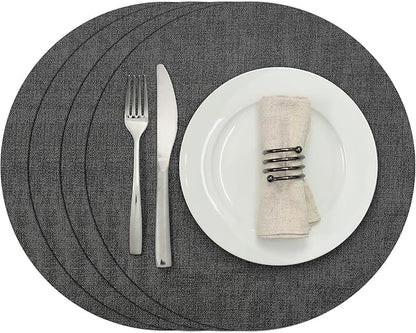 Myir JUN Round Placemats, Dual Sided Faux Leather Place Mats Set of 4 Indoor/Outdoor Non-Slip Washable Table Mats (Gray, Set of 4)