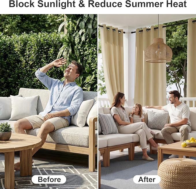RYB HOME Outdoor Curtains for Patio Deck, Waterproof & Block Sunlight | Thermal - Image 2
