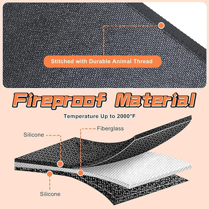 Hearth Rugs Fireproof, Fireplace Rug, Fireplace Mat, Fireplace Rugs Fire Resistant, 42" x24”, Heated Floor Mat for Outdoor BBQ Grills, Fire Pits, Smokers, Woodstoves