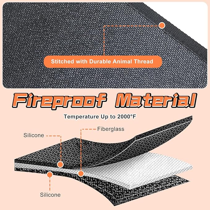 Hearth Rugs Fireproof, Fireplace Rug, Fireplace Mat, Fireplace Rugs Fire Resistant, 72" x36”, Heated Floor Mat for Outdoor BBQ Grills, Fire Pits, Smokers, Woodstoves