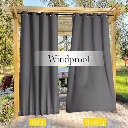 NICETOWN Outdoor Curtains for Patio Waterproof & Windproof W100xL108 Grey | - Image 6