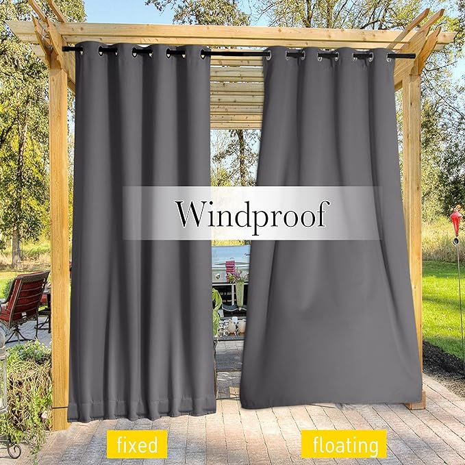NICETOWN 2 Panels Thermal Outdoor Curtains Windproof W52xL72 Grey | Weighted - Image 5