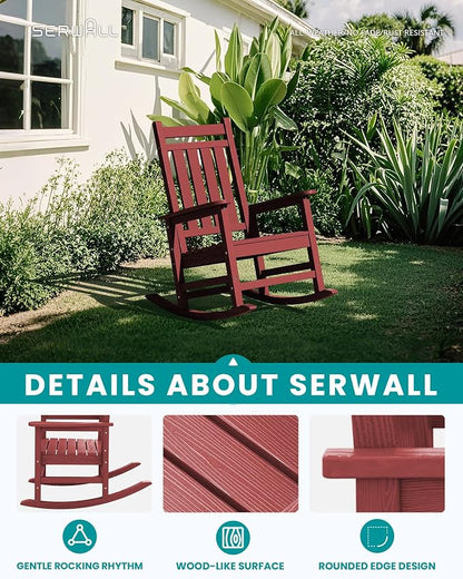 SERWALL Rocking Chair Set of 2, HDPE Rocker, Crimson Red | 21.1" Widened Seat - Image 4