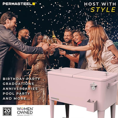 Permasteel 80 Quart Party Cooler, Rolling Ice Chest with Wheels and Handles for Indoor Outdoor Patio