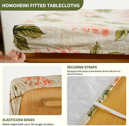 Rectangle Picnic Table Cloth, Elastic Waterproof Fitted Vinyl Tablecloths for 5 Foot Tables, Wipeable Flannel Backed Table Covers for Dining, Camping, Outdoor(Flower,30"x60")