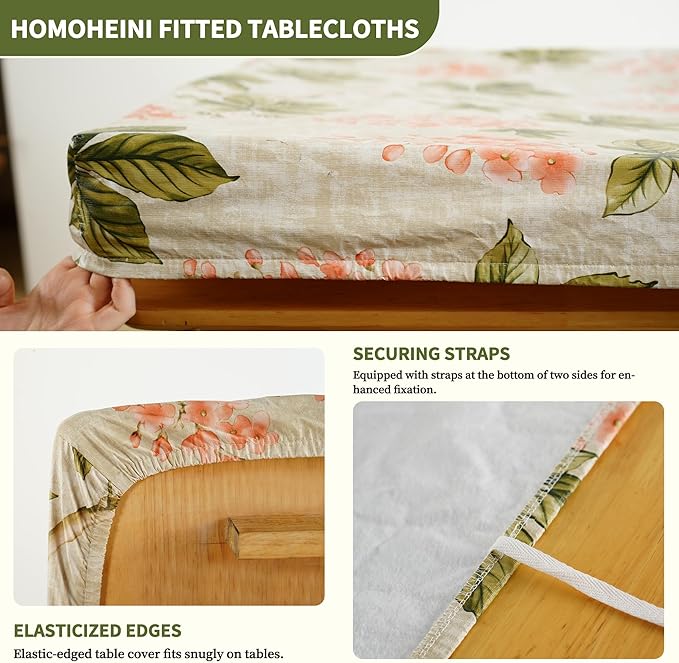 Rectangle Picnic Table Cloth, Elastic Waterproof Fitted Vinyl Tablecloths for 6 Foot Tables, Wipeable Flannel Backed Table Covers for Dining, Camping, Outdoor(Flower,36"x72")