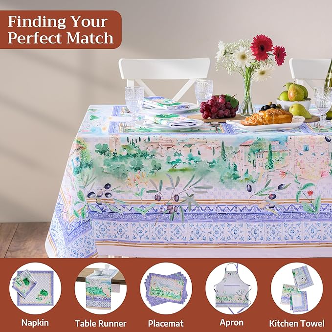 Maison d' Hermine Premium Table Cloth Rectangle Table 100% Combed Cotton 140 x 70 Inches Tablecloth Reusable Decorative for Dining Room, Farmhouse, Home, Party, Festive & Wedding - Luberon