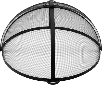 Outdoor Fire Pit Spark Screen Cover Accessory, 36In Patio Round Easy-Opening Fire Mesh Screen Guard, Heavy Duty Steel Firepit Ember Lid with Hinge