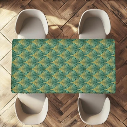 Rectangle Table Cloth Cover Waterproof Elastic Fitted Polyester Fitted Tablecloths for 6 Foot Tables for Indoor,Picnic, Camping, Outdoor （72" x 30"，Green Sector Geometry）