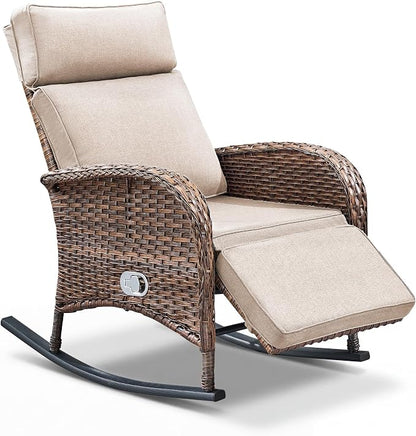 Zero Gravity Patio Rocking Wicker Recliner Chair - Image 7