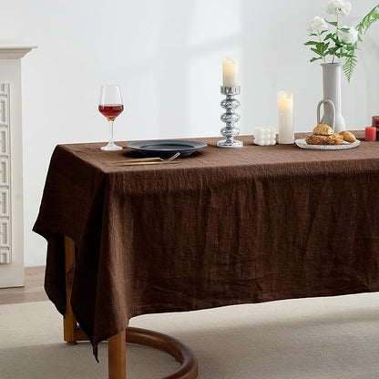 EVERLY 100% Pure Linen Rectangle Tablecloths 60x84Inches for Dining,Buffet Parties,Picnic,Events,Weddings and Restaurants,Decorative Halloween,Thanksgiving Machine Washable Tablecloths-Chocolate