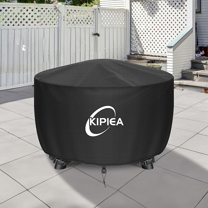 Kipiea Round Fire Pit Cover - 100% Waterproof Upgraded 600D Strong Tear Resistant Firepit Cover, UPF 50+ Outdoor Fire Pit Cover Fading Resistant, 40" Dia X 24" H