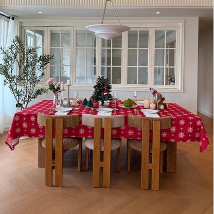 Christmas Red Tablecloth, Rectangle Table Cloh with Snowflake Decorations, Spillproof Cotton Linen Fabric Table Cover for Holiday, Winter, Party - 60''x108''