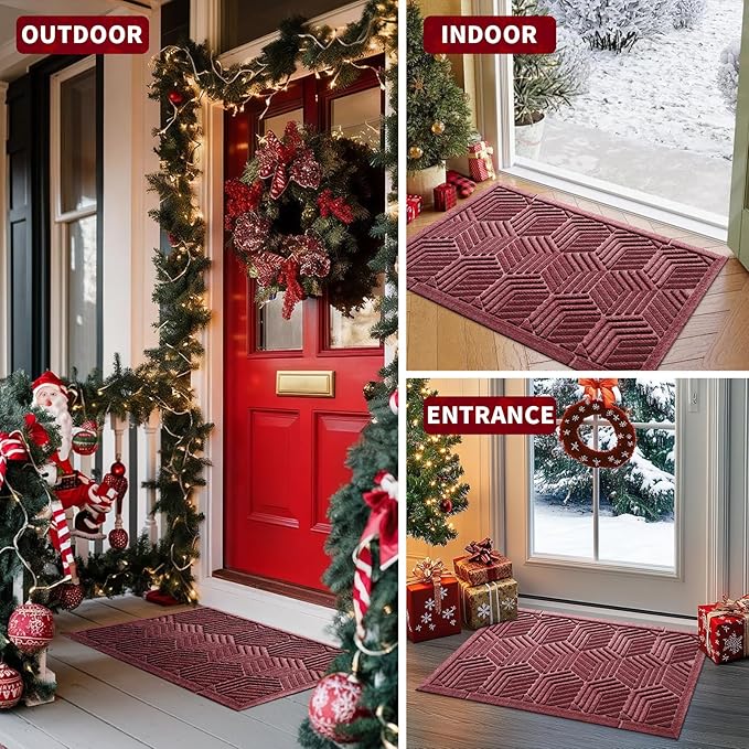 Yimobra Extra Large Door Mat 60x32, All-Season Waterproof Outdoor Mats for Front Door Entrance with Drainage Holes, Heavy Duty Non-Slip Doormat for Garage Patio Entryway Indoor, Red