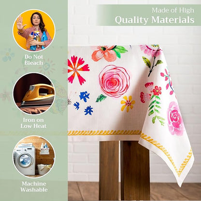 Maison d' Hermine Table Cloth Rectangle Table 100% Cotton 70 x 120 Inches Tablecloth Reusable for Dining Room, Farmhouse, Home, Party, Festive & Wedding Spring Summer - Happy Florals - Sweety