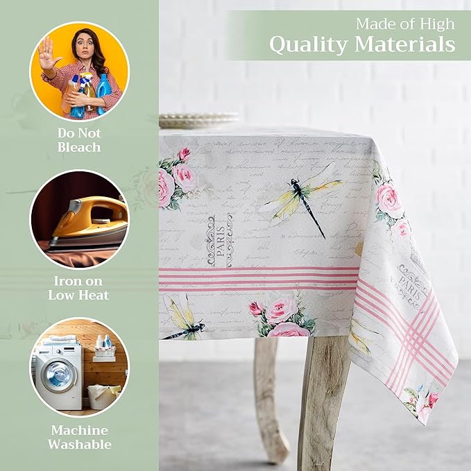 Maison d' Hermine Table Cloth Square Table 100% Cotton 60 x 60 Inches Tablecloth Reusable Decorative for Dining Room, Farmhouse, Home, Party, Festive & Wedding Spring Summer - Champ De Mars