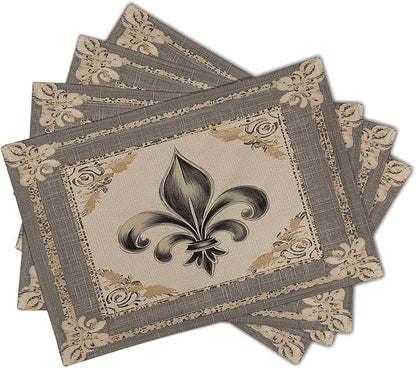 Giwawa Fleur De Lis Placemats Set of 4 Vintage Mardi Gras Washable Place Mat 12"x18" Country Style Rustic Farmhouse Non Slip Double Sided Table Mats for Kitchen Dining Holiday Party Decor