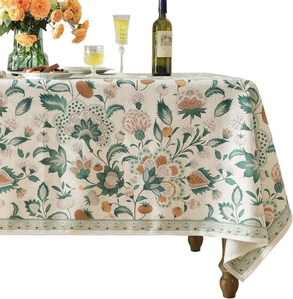 patdrea Designer Green Rectangle Table Cloth,Vintage Italian Floral Country Linen Breathable Tablecloth,Decor Cover for Kitchen Dining,Christmas,Tea Party,Thanksgiving,55"x87"-Tree Life