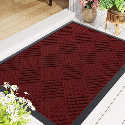 Smiry Front Door Mat Outside Entrance, Heavy Duty Outdoor Indoor Mat, Natural Rubber Doormat, Non Slip, Trap Dirt and Moisture, Easy Clean, Low Profile Patio Porch Entryway Mat, 29.5x17, Red