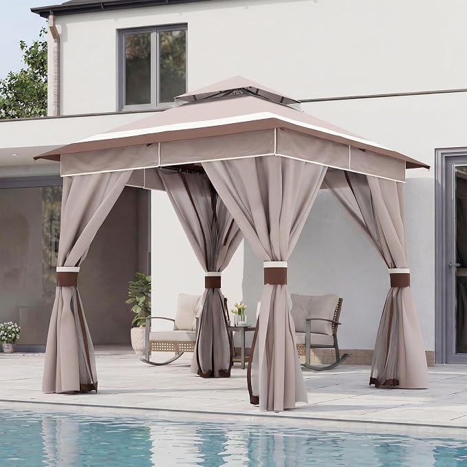 8'x8' Outdoor Gazebo, Metal Frame Heavy Duty Patio Canopy Tent Shelter by LAUSAINTHOME