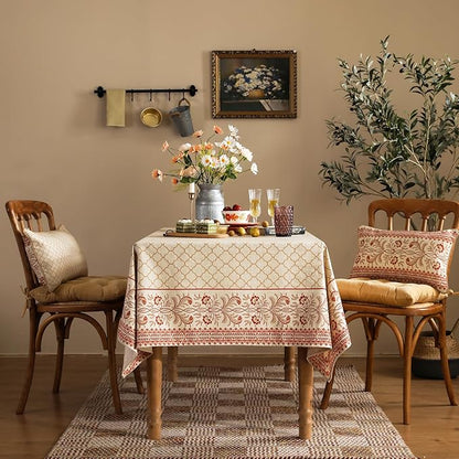 ISAENNE Designer Linen Floral Long Rectangular Tablecloth,Pale Yellow Farmhouse Indoor Table Cloth,Durable Decor Tablecloths for Dining Kitchen Thanksgiving Christmas,63"*94"-Chamonix A