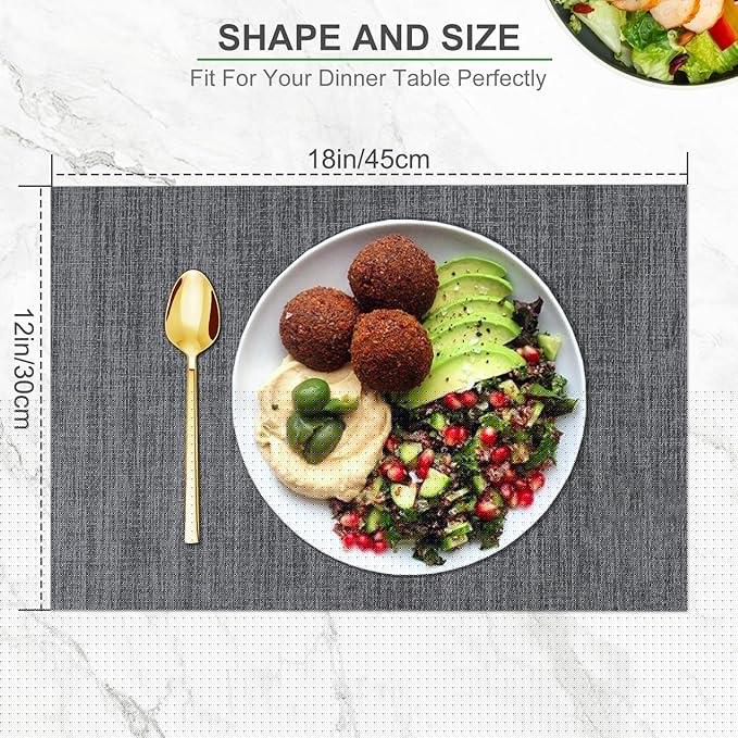 BETEAM Placemats Set of 6, Woven Vinyl Placemat for Dining Table Washable Wipeable Kitchen Place Mats Durable Indoor Outdoor Table Mats