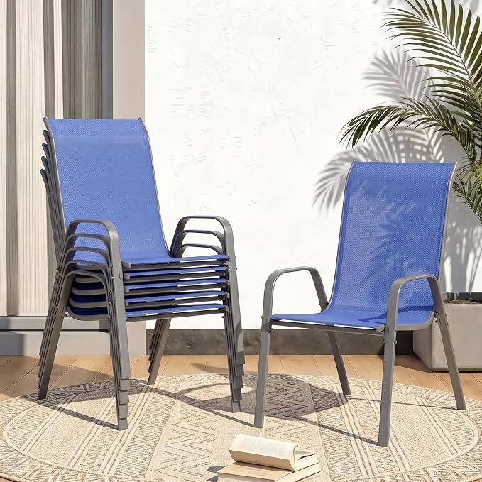 MAMIZO Patio Dining Chairs, Stackable Textilene Chair Set of 8, by MAMIZO