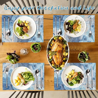 Marble Faux Leather Placemats Set of 4 - Heat Resistant Placemats for Dinner Table, Non-Slip Waterproof Oil-Proof Washable Reusable Placemat for Indoor Outdoor Kitchen Decor, 15.75In*11.81In