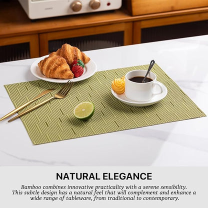 LEXMORE Placemats Set of 12 Vinyl/Plastic Woven Place Mats for Kitchen Table Indoor/Outdoor Washable Placemat Wipeable Dining Table Mats(Pea Green)