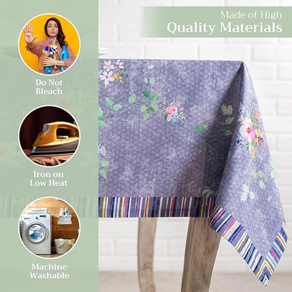Maison d' Hermine Table Cloth Rectangle Table 100% Cotton 54 x 72 Inches Tablecloth for Dining Room, Farmhouse, Home, Party, Festive & Wedding Spring Summer - Sweet Rose Lavender - Country Garden