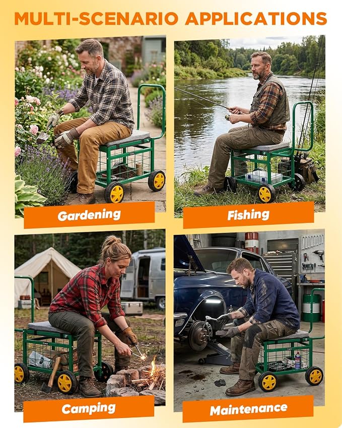 Saker Rolling Work Seat with Wheels - Image 9