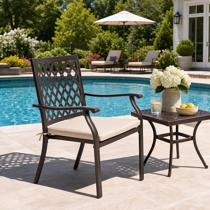 Patio Stackable Dining Chairs Set of 6, Outdoor Metal High Back Chairs Set - Image 4
