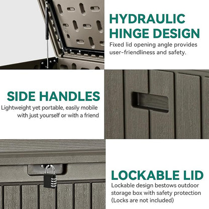 YITAHOME 90 Gallon Double-Wall Deck Box with Side Handles, Outdoor Large Storage for Patio Furniture Cushions, Garden Pool Accessories, Water Resistant & Lockable
