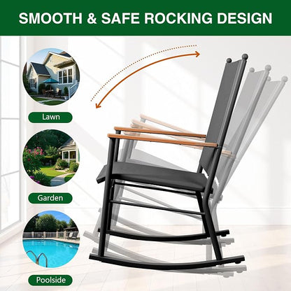 Shintenchi Outdoor Rocking Chairs Set of 2, Upgraded High Back Patio Rocking - Image 5