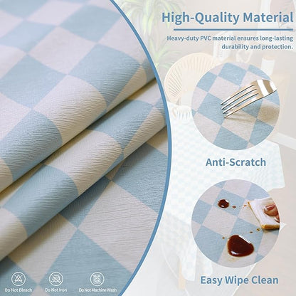 Rectangle Table Cloth,100% Waterproof Tablecloth Oil Proof Spill Proof Vinyl Table Cloth, Wipe Clean Plastic Table Cover for Dining, Camping, Indoor and Outdoor 52" x 70",Blue Checkered