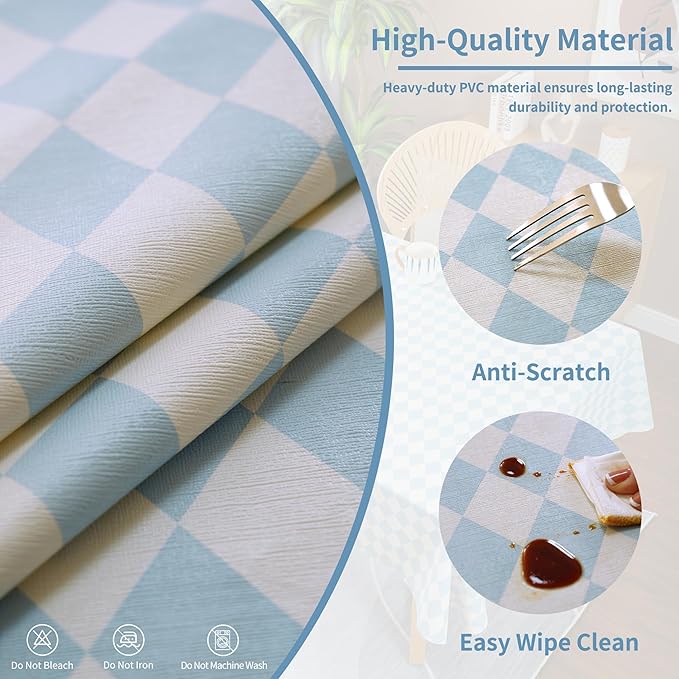 Square Table Cloth,100% Waterproof Tablecloth Oil Proof Spill Proof Vinyl Table Cloth, Wipe Clean Plastic Table Cover for Dining, Camping, Indoor and Outdoor 54" x 54",Blue Checkered