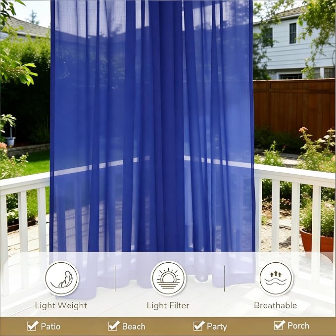 Outdoor Sheer Curtains for Patio Waterproof, 4 Panels Rod Pocket Indoor/Outdoor - Image 5