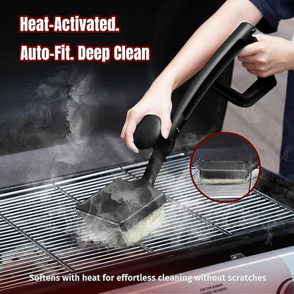 SHINESTAR Bristle-Free Griddle Cleaning Kit – BBQ Steam Grill Brush with 2 Replacement Heads & Scraper for Cast Iron & Stainless Steel Grates,Excellent Grill Tools, Black