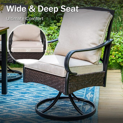 PHI VILLA 7 PCS Outdoor Dining Sets, All-Weather Patio Table and Chairs Set for 6, Heavy Duty Rectangle Patio Table Set for Deck, 6 Extra Large Outdoor Swivel Chairs with Thick Cushions