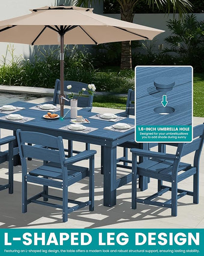 SERWALL HDPE Outdoor Dining Table, 67'' Patio Dining Table for Deck, Blue