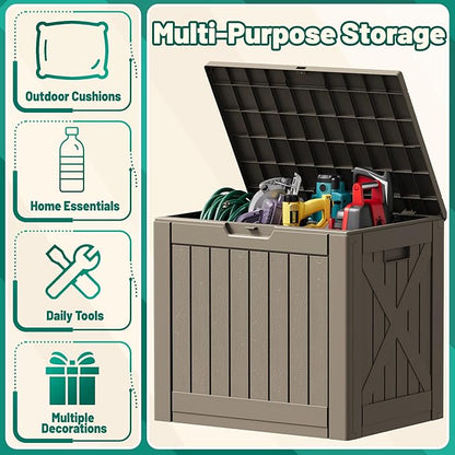 Devoko 40 Gallon Deck Box Outdoor Storage Box Waterproof for Patio, Large Outdoor Storage Bench Lockable for Outside (Brown, 40 Gallon)