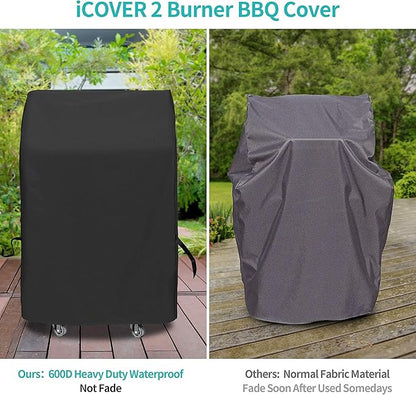 iCOVER Small Grill Cover - 30 inch Two Burner BBQ Gas Grills Covers 600D Heavy Duty Waterproof, Fits Weber/Char-Broil/Brinkmann/Nexgrill/Jenn Air/Pit Boss 3 Series with Collapsed Side Tables