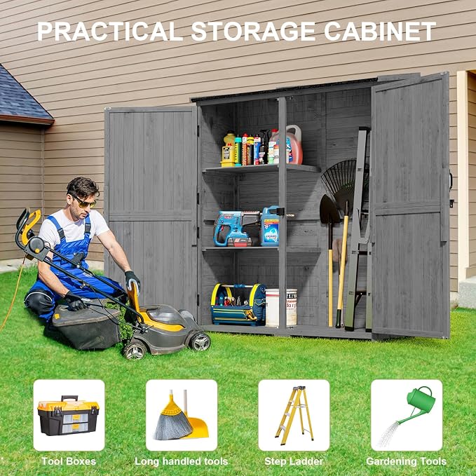 Gizoon Outdoor Cabinet, Waterproof Roof, Double Lockable Wooden Shed | 2 - Image 3
