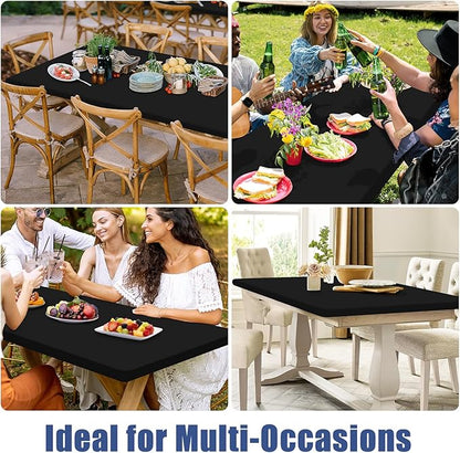 Spandex 6 Foot Rectangle Table Cloth 6 Pack, Elastic Fitted Tablecloths for Picnic, Stretch Washable Patio Table Cover for Outdoor, Camping, Banquet and Parties (Black, 30"x72")