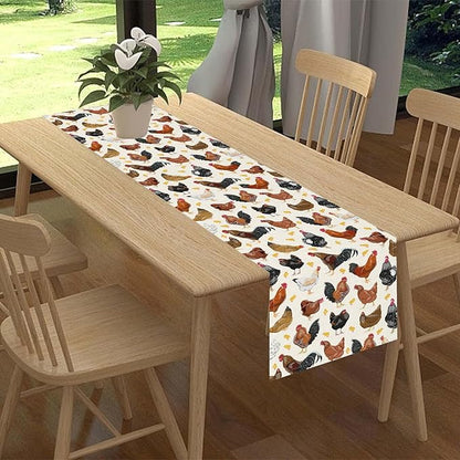 Farmhouse Rooster Table Runner, Rustic Farm Animals Cow Pig Chicken Coffee Table Center Decor for Home Kitchen Dining Patio Holiday Party Indoor Outdoor Table Decorations, 13"x108" Inch