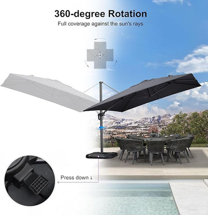 PURPLE LEAF Patio Telescopic Umbrella 11.5' x 11.5' Up Down Lifting Grey | - Image 6