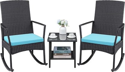 Greesum 3 Pieces Patio Furniture Set Outdoor Wicker Rocking Chairs by BuynowfromGreesum