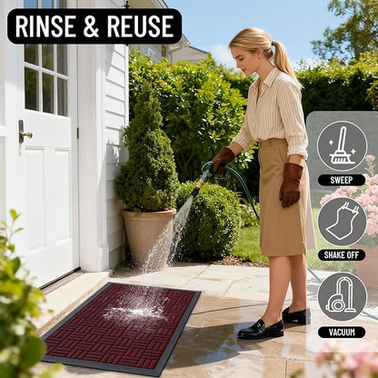 OLANLY Front Door Mat Outside Entrance 71x47, Absorbent, Heavy Duty Sturdy Natural Rubber Doormat Indoor Outdoor, Non-Slip, Stain and Fade Resistant, Low Profile Floor Mat for Entryway, Burgundy